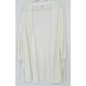 J.Jill Sz 2X Wmns White Open Side Slits Fringe LS Linen Rayon Shawl Frnt Cardign